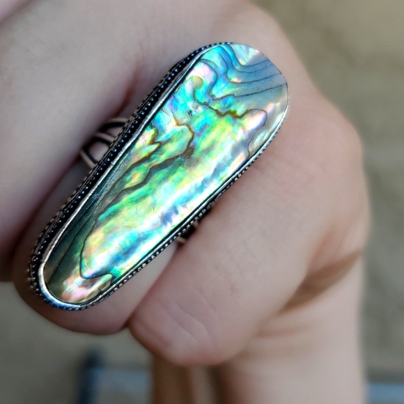 New Oversized Abalone Shell 925 Silver Statement Ring. - Picture 14 of 16